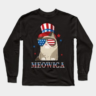 Cat 4th of July T shirt Meowica Merica Men USA American Flag Tank Top Long Sleeve T-Shirt